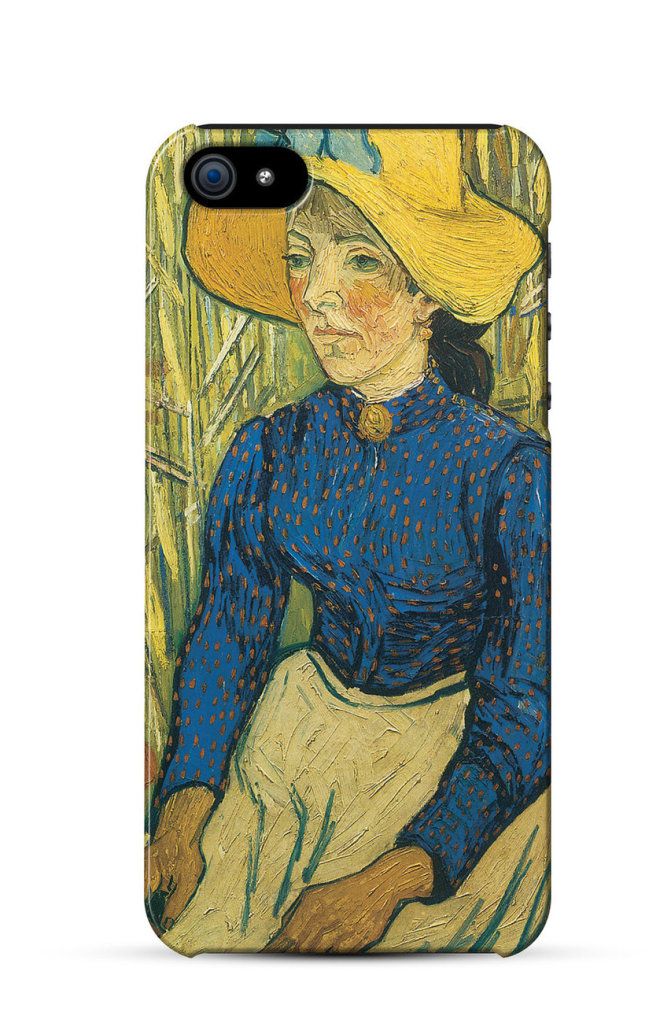 Young Peasant Girl in a Straw Hat sitting in front of a wheatfield iPhone Kılıf-Kapak 293