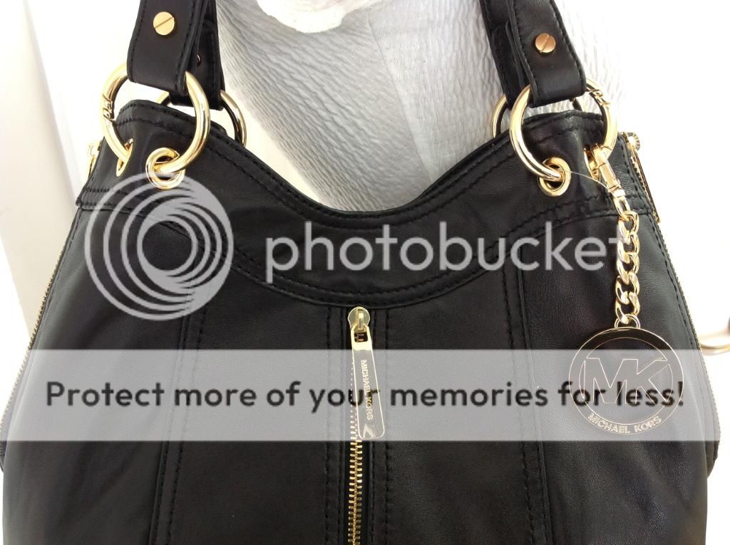 Michael Kors Black Gold Moxley Shoulder Tote Leather Handbag Purse Bag