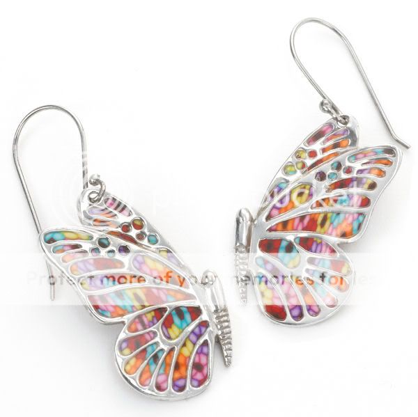 Sterling Silver Butterfly Wings Jewelry Flower Earrings  