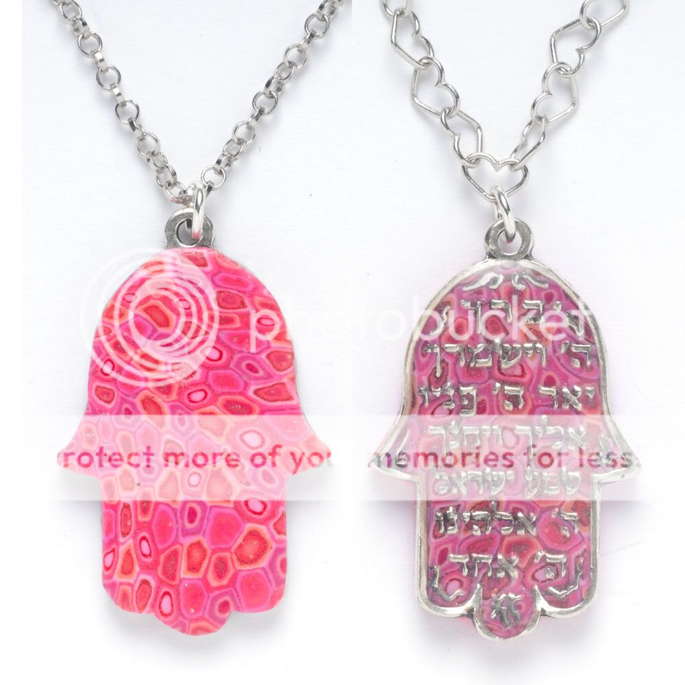 Pink Polymer Clay Sterling Silver Hamsa Hand Necklace  