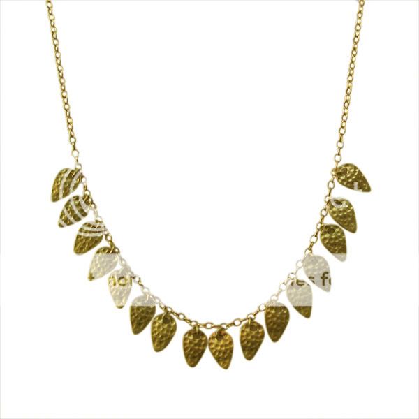 Stunning Hammered 18k Yellow Gold leaf Necklace New  